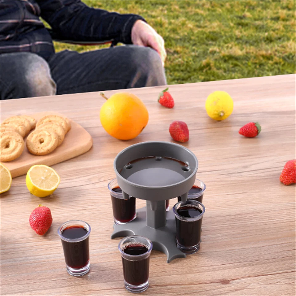 Dispensador de vidrio de 6 chupitos con 6 tazas de acrílico, dispensador de carrito de cócteles para fiestas Foto 4 de 4