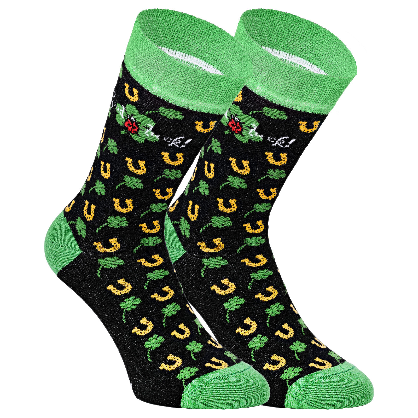 Gute-Laune-Socken 2 Paar, Glücksklee- Hufeisen-Motiven, Gr.42-47, Geschenk, Neu