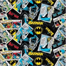 BTY WDC Comics Batman 80 Years Collage Black Cotton Fabric Superhero By The Yard