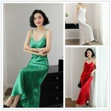 Ladies Satin Dresses Slips Faux Silk Long Strappy Nightdress Petticoats Camisole