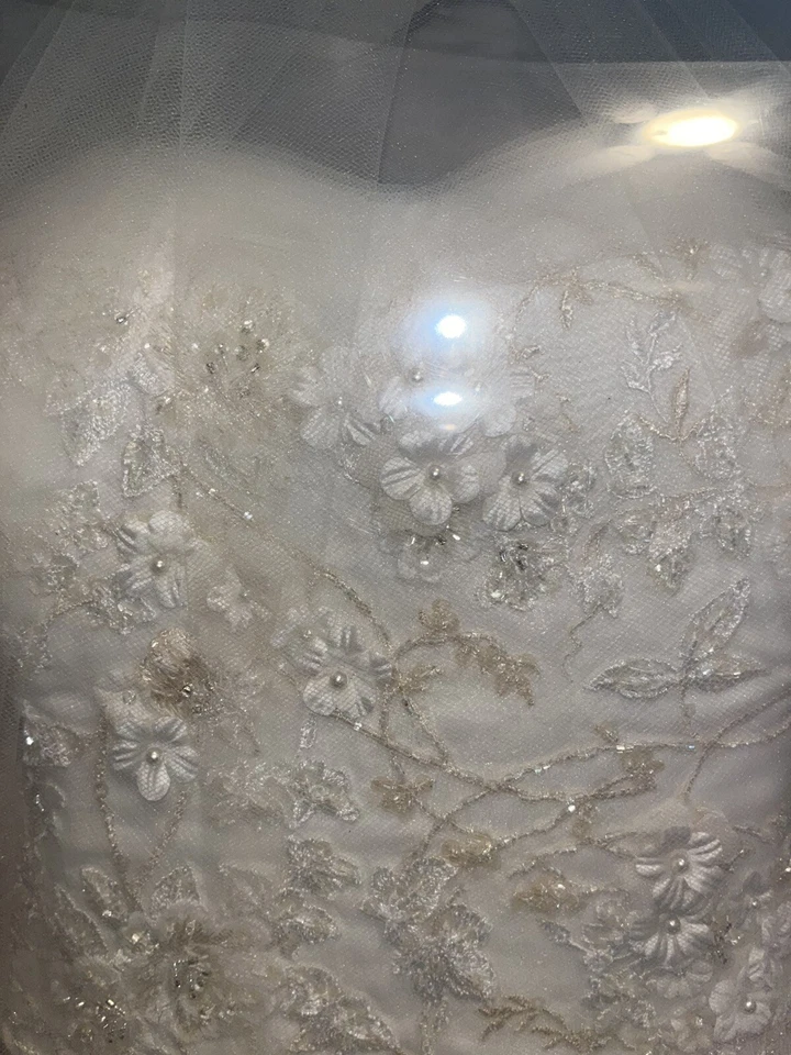 Oleg Cassini Wedding Dress With Veil Size 12 Inspected & Cleaned Cwg700 Cream - Image 3 of 4