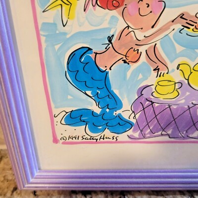 Sally Huss Mermaid's Tea Party Hand Painted Framed Print Painting