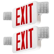 2 Pack LED Exit Sign Emergency Combo Light with Adjustable Two Head Battery UL