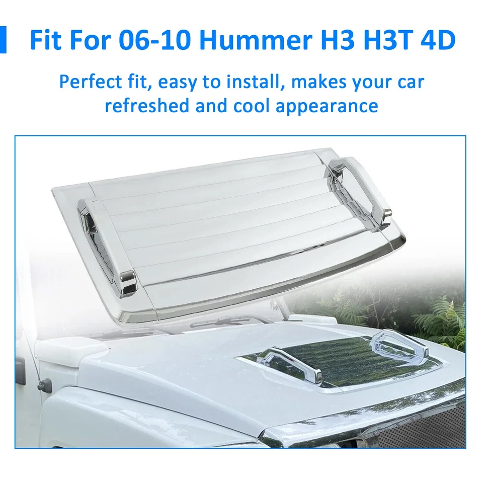 FOR 2006-2010 07 08 Hummer H3 H3T Chrome Hood Deck Vent Panel Handle Cover Trim - Image 2 of 4