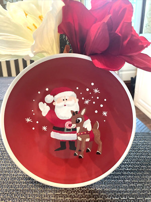 Pottery Barn holiday Christmas plate Rudolph Reindeer Santa Disney gift party