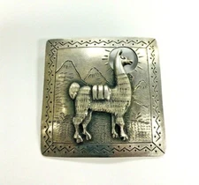 Antique Vintage Llama Brooch Pin South American Signed M 900 Silver Ornate Peru