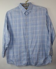 Tommy Bahama Mens Size 16 1/2 32-33 Light Blue Plaid Cotton Button Front Shirt