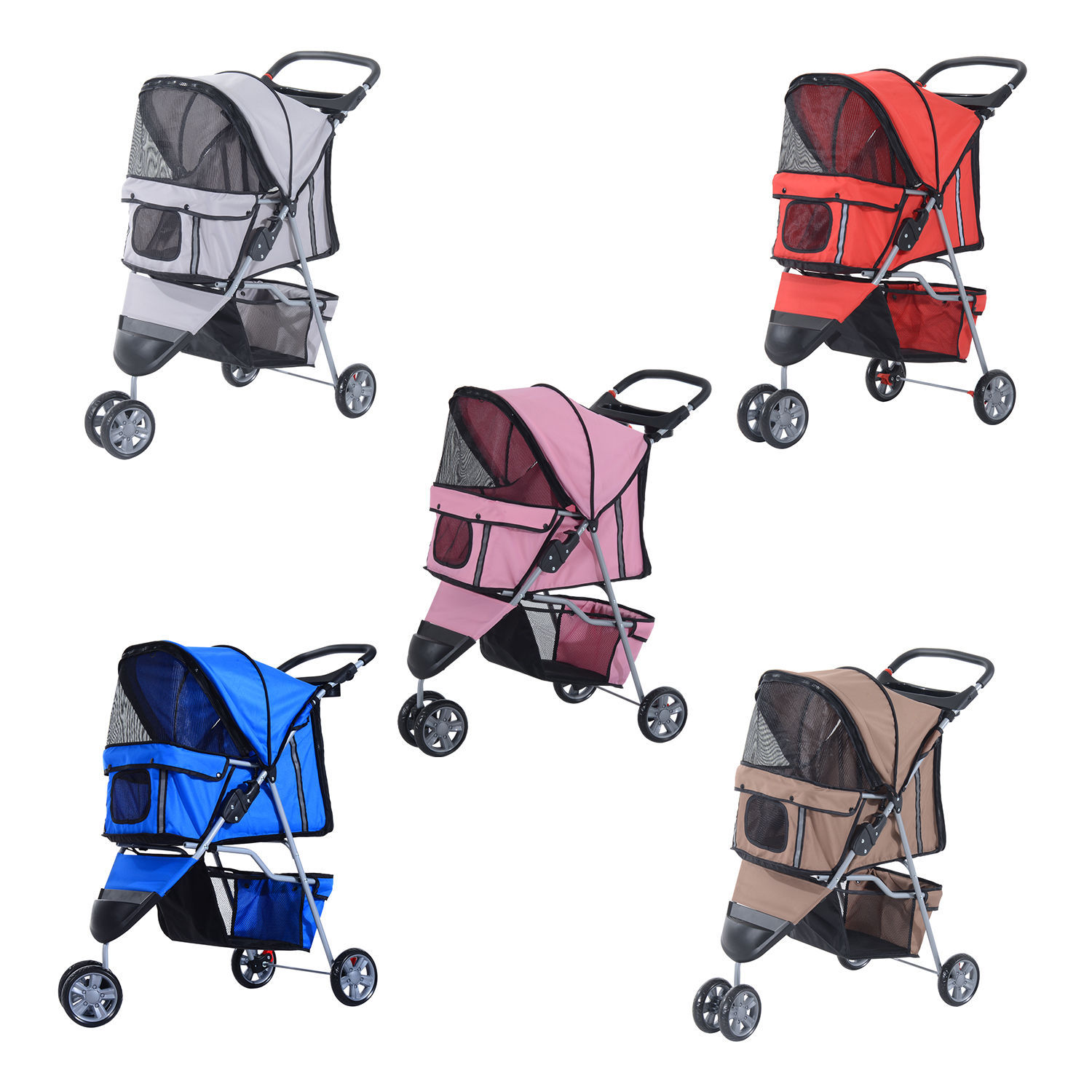Pet Travel Stroller Cat Dog Pushchair Puppy Jogger Carrier Three Wheels