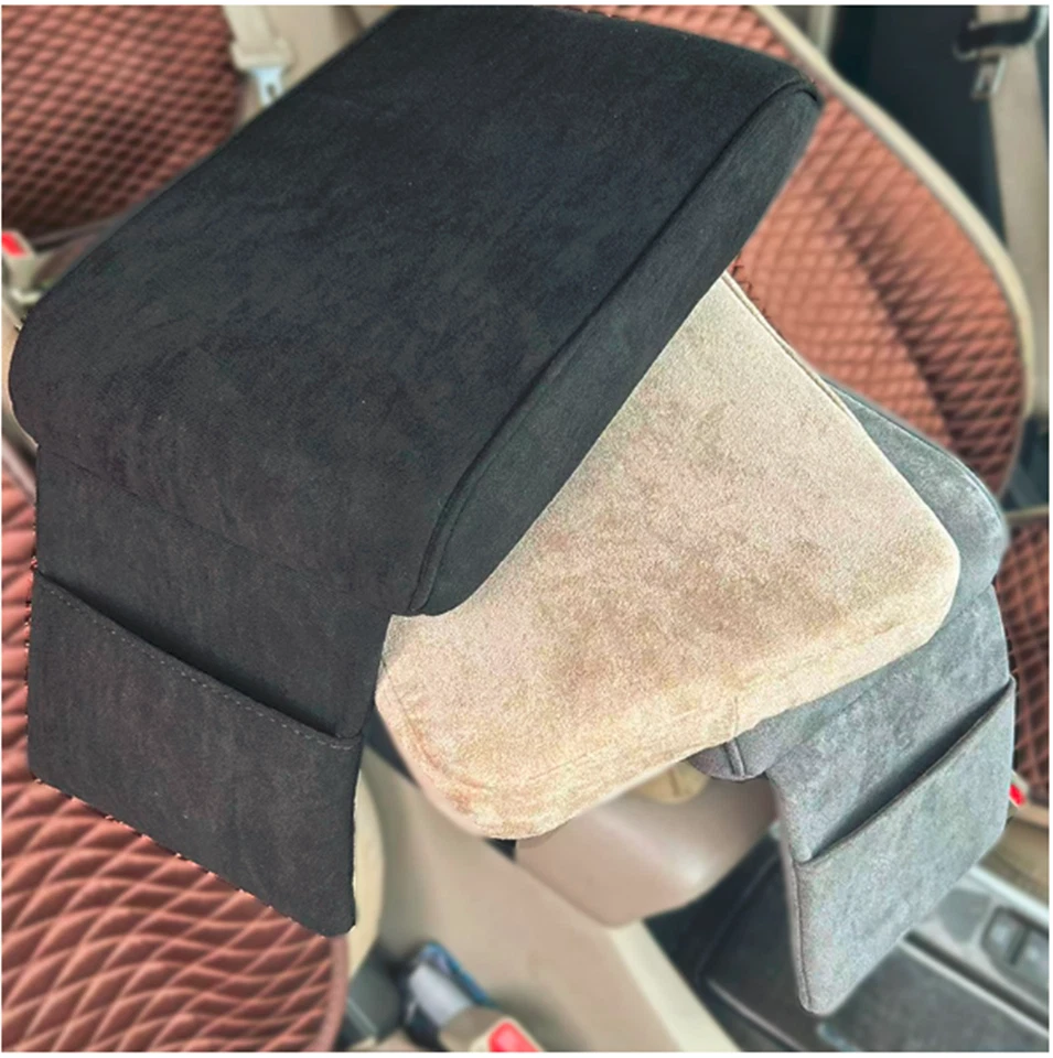 Almohadilla protectora de cojín para reposabrazos de coche consola central reposabrazos cubierta de caja gamuza negra Foto 3 de 4