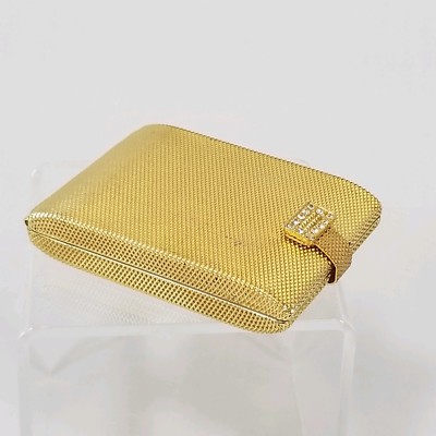 Vintage Max Factor Gold Tone Mirrored Powder Puff Compact Rhinestone Clasp Used