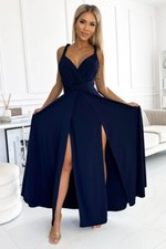 Maxi Sleeveless Open Back Evening Dress Navy Blue 
