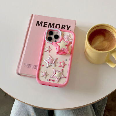 For iPhone 11 12 14 13 15 Pro Max Shockproof Cute Star Stand Bracket Phone Case