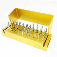 30pcs Dental Diamond Burs Drill+Disinfection Bur Block High Speed Handpiece Kit