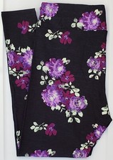 TC2 LuLaRoe Tall Curvy2 Leggings Cute Purple Roses on Black NWT U31
