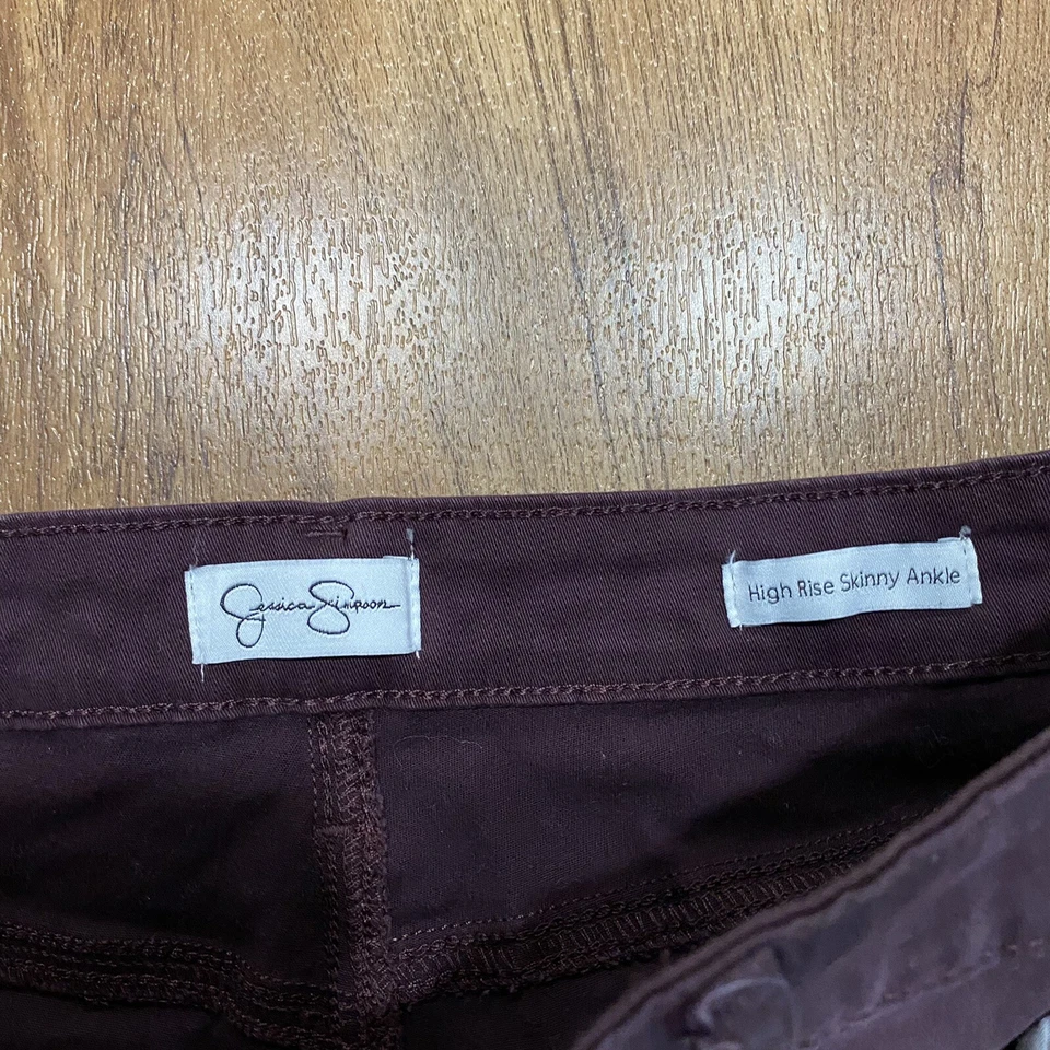 Pantalones Jessica Simpson tiro alto ajustados al tobillo de algodón ciruela para mujer talla 8 Foto 2 de 4