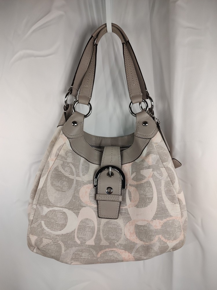 Coach F19214 Soho Lynn Hobo Linen Leather Shoulder Handbag Purse EUC!