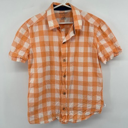 Tommy Bahama Kids Orange Gingham Check Button Down Short Sleeve Shirt XL (14) - Picture 2 of 7
