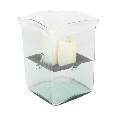 Luxe Large Square Glass Slab Candle Holder Hurricane ...