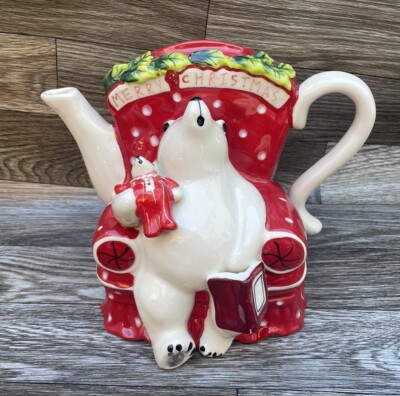 Blue Sky Ceramic Polar Bear Holiday Christmas   Teapot 8.5 