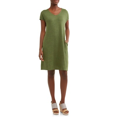 Time and Tru Relaxed Fit V-Neck Green Hacci Knit Dress Side Pockets XXXL 22  Z3 | eBay