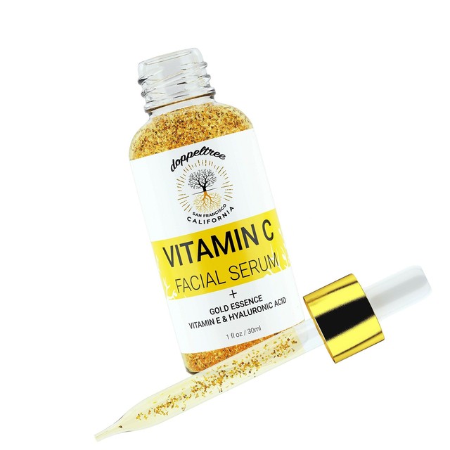 face serum with gold flakes