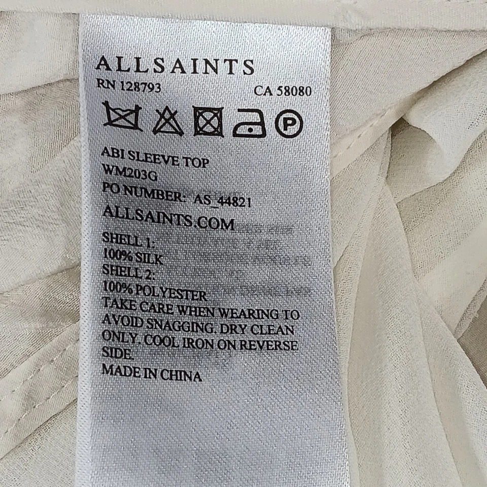 ALL SAINTS ABI Silk Layered Cross Wrap Semi Sheer Blouse Top Size 2 Ethereal  - Image 4 of 4