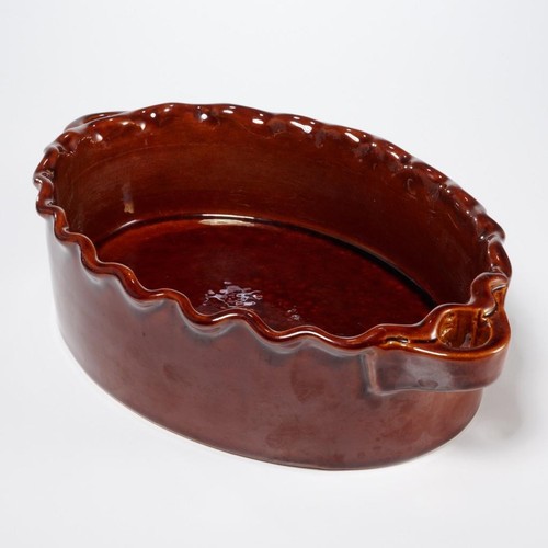 Set of Two Brown Stoneware Casserole Serving Bowls Dish Pair Handles Vintage - Picture 2 of 5