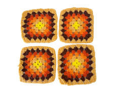 Vintage 1970 MCM Hand Crocheted Brown Square Hot Pad Pot Holder Trivet Set 4 NOS