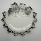 Vintage Westmoreland White Milk Glass Three Kittens Plate 7" Black Aged Paint