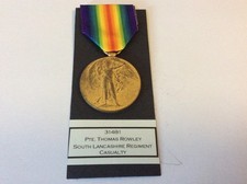 WW1 Casualty Died 1917 Pte Rowley South Lancashire regiment Victory Medal