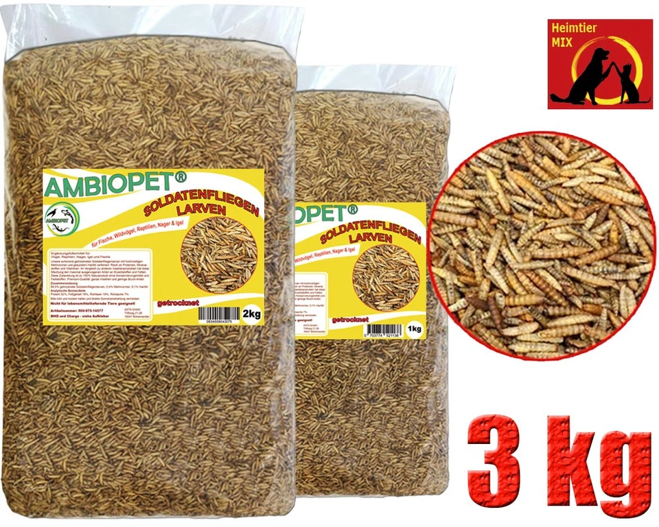 AMBIOPET Hermetia Larven Soldatenfliegenlarven 3kg wie Mehlwürmer für Koi Vögel Reptilien