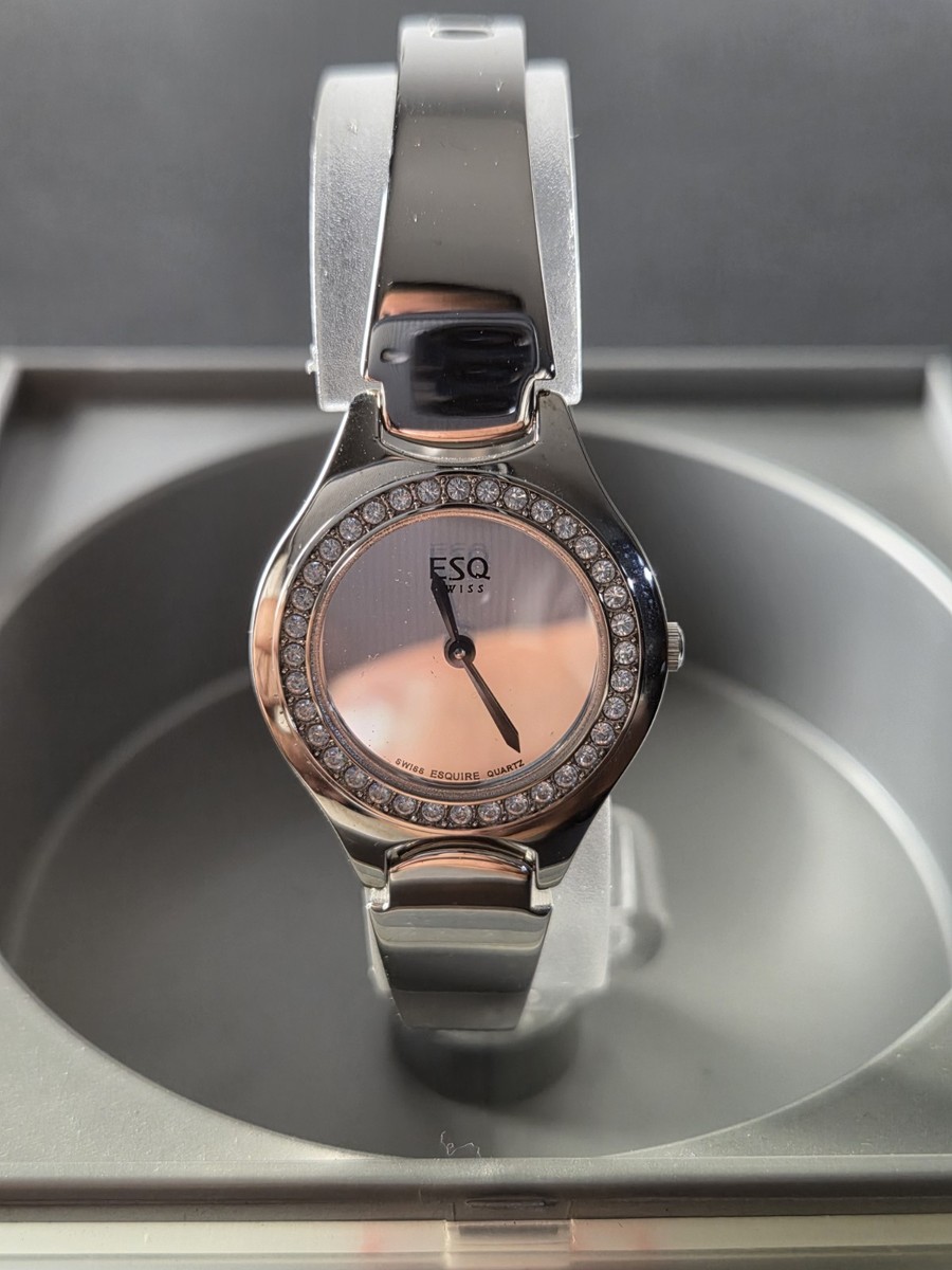 ESQ E5249 Women Watch 25mm White Dial Diamond Accent Steel Swiss New Battery 6\