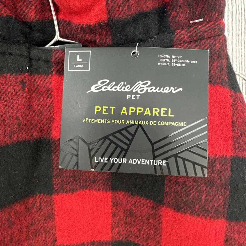 Eddie Bauer Dog Coat Large Buffalo Plaid Black/Red Fleece Lined Jacket 35-65lb - Image 4 of 4