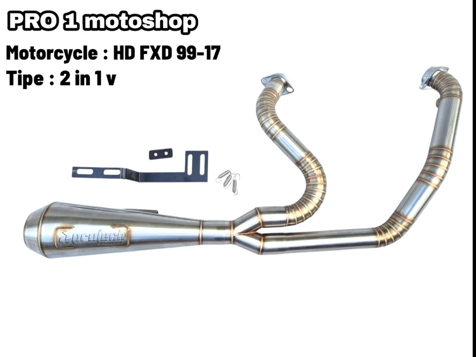 Silenciador de tubos de escape 2-1 Harley-Davidson FitS Dyna FXD Superglide 99-17 - Imagem 3 de 4