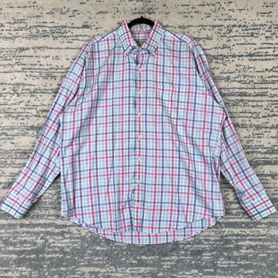 Peter Millar Crown Ease Mens XL Plaid Button Down Shirt Pink Blue Cotton L/S