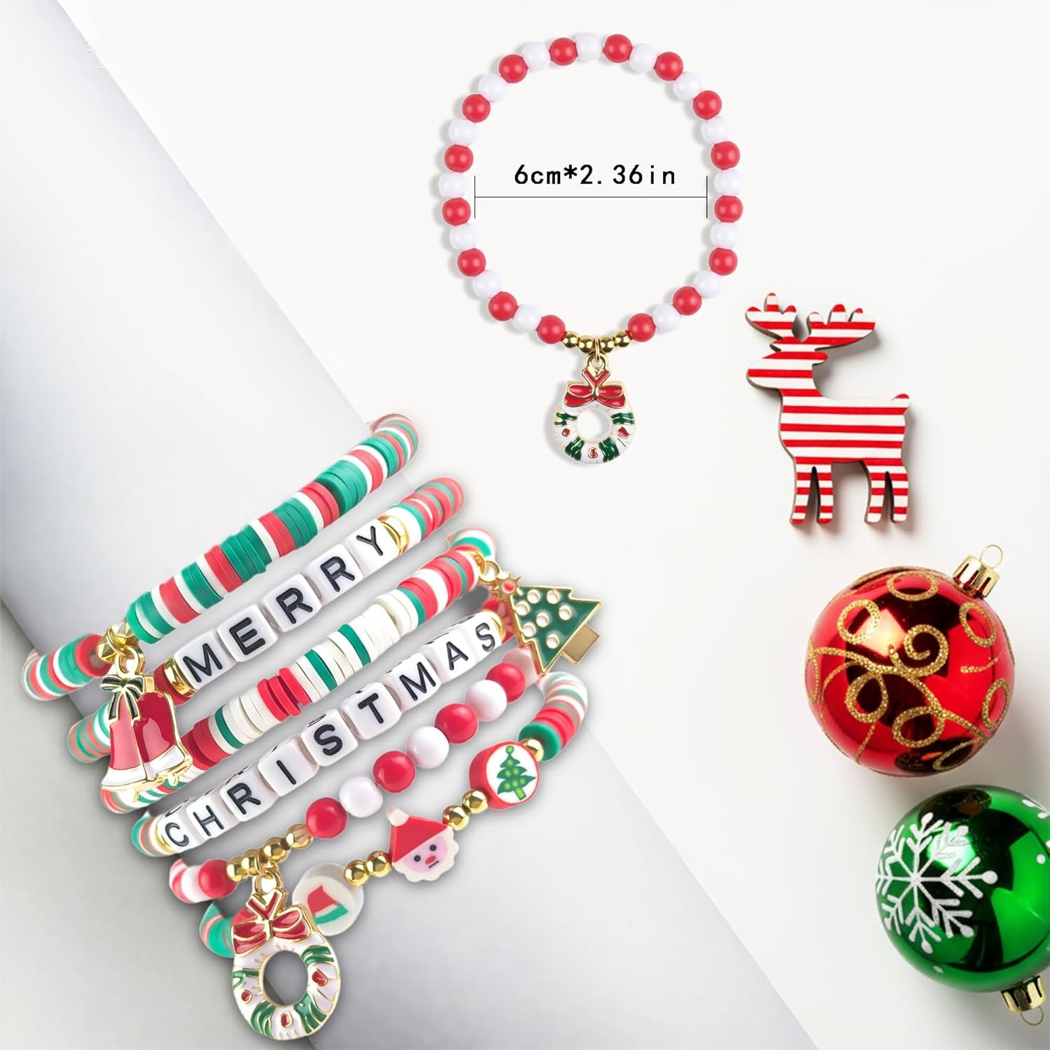 OHOME Stocking Stuffers - 6 Pack Bracelets for Teens Women| Red, Green, Gold 