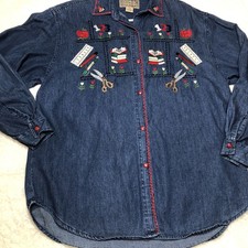Vtg Denim Shirt Women s Large Embroidered Elementary School Class Teacher