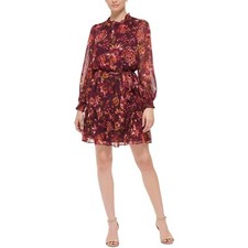 Vince Camuto Womens Chiffon Floral Fit & Flare Dress Purple 14