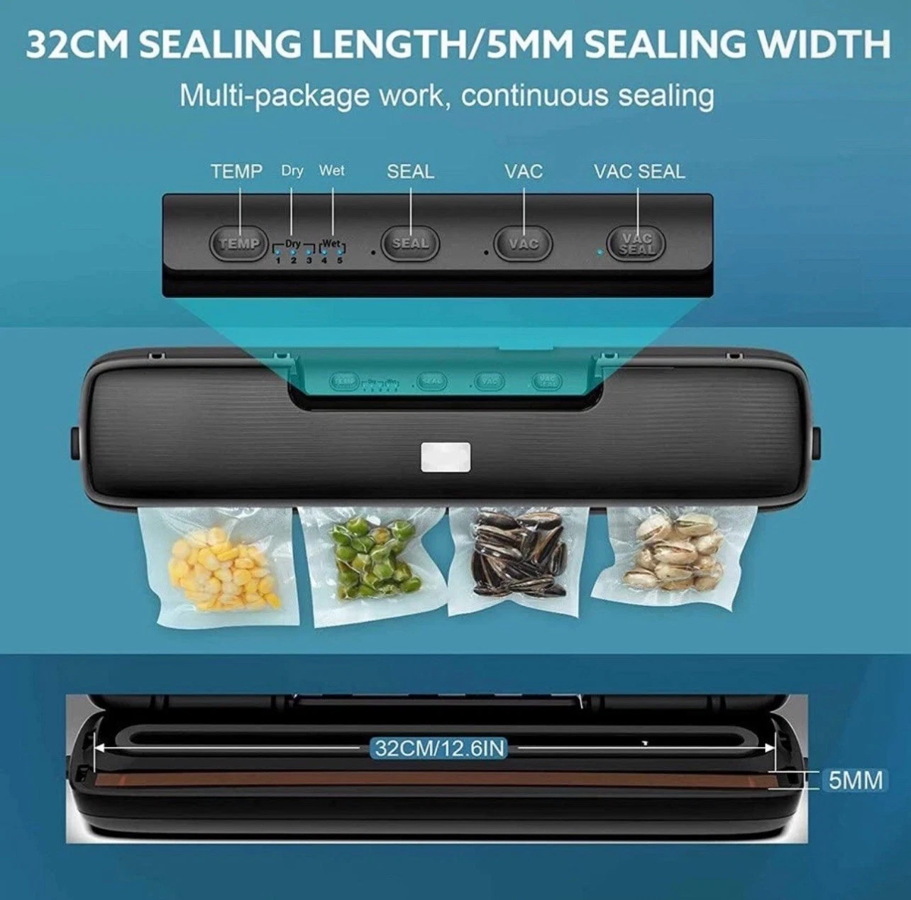 Vacuum Sealer Automatic Food Sealer Air Sealing System, Dry Moist Food Modes