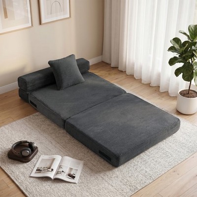 HOMCOM Schlafsessel 2 in 1 Klappbar Boneless Schlafsofa mit Kissen, Cord-Optik