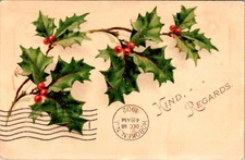 Holly Sprig Postcard Hoboken NJ 1902 Christmas Greeting Postal History