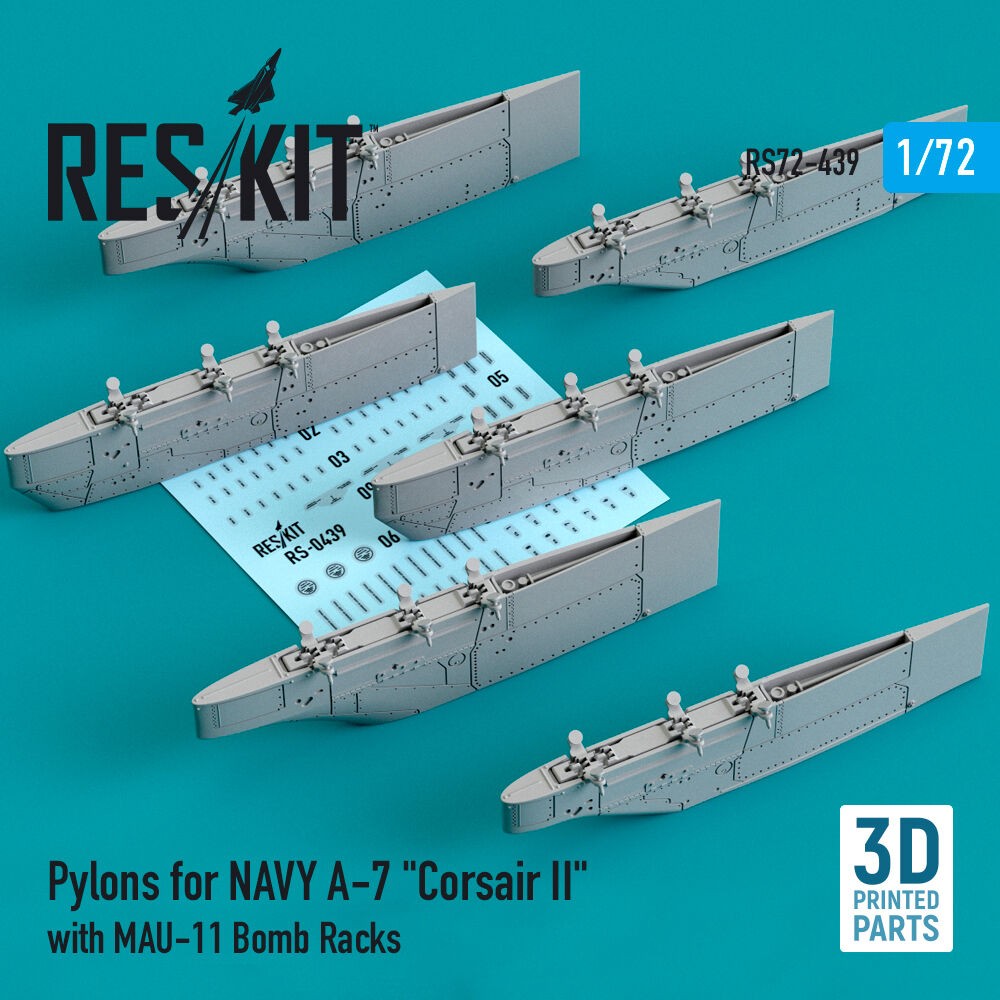 ResKit RS72-0439 - 1:72 Pylons for Navy A-7 Corsair II With MAU-11 Bomb Racks (3