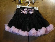 Girls Dance Costume Petticoat Crinoline Black w Pink Zebra Bow Soft Ruffles Sz S