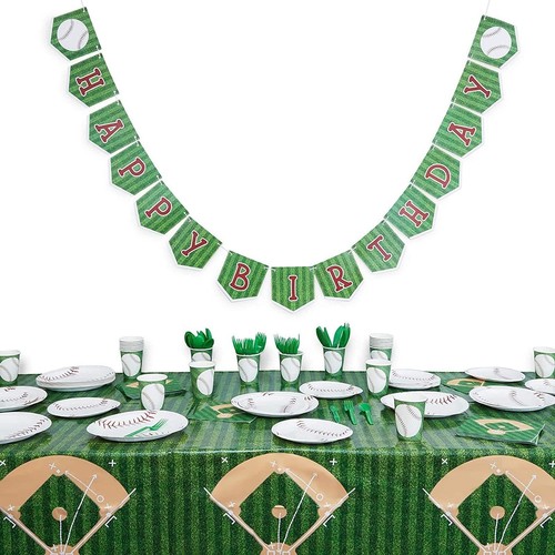 Baseball Birthday Party Pack, Dinnerware Set and Banner (Serves 24, 171 Pieces)