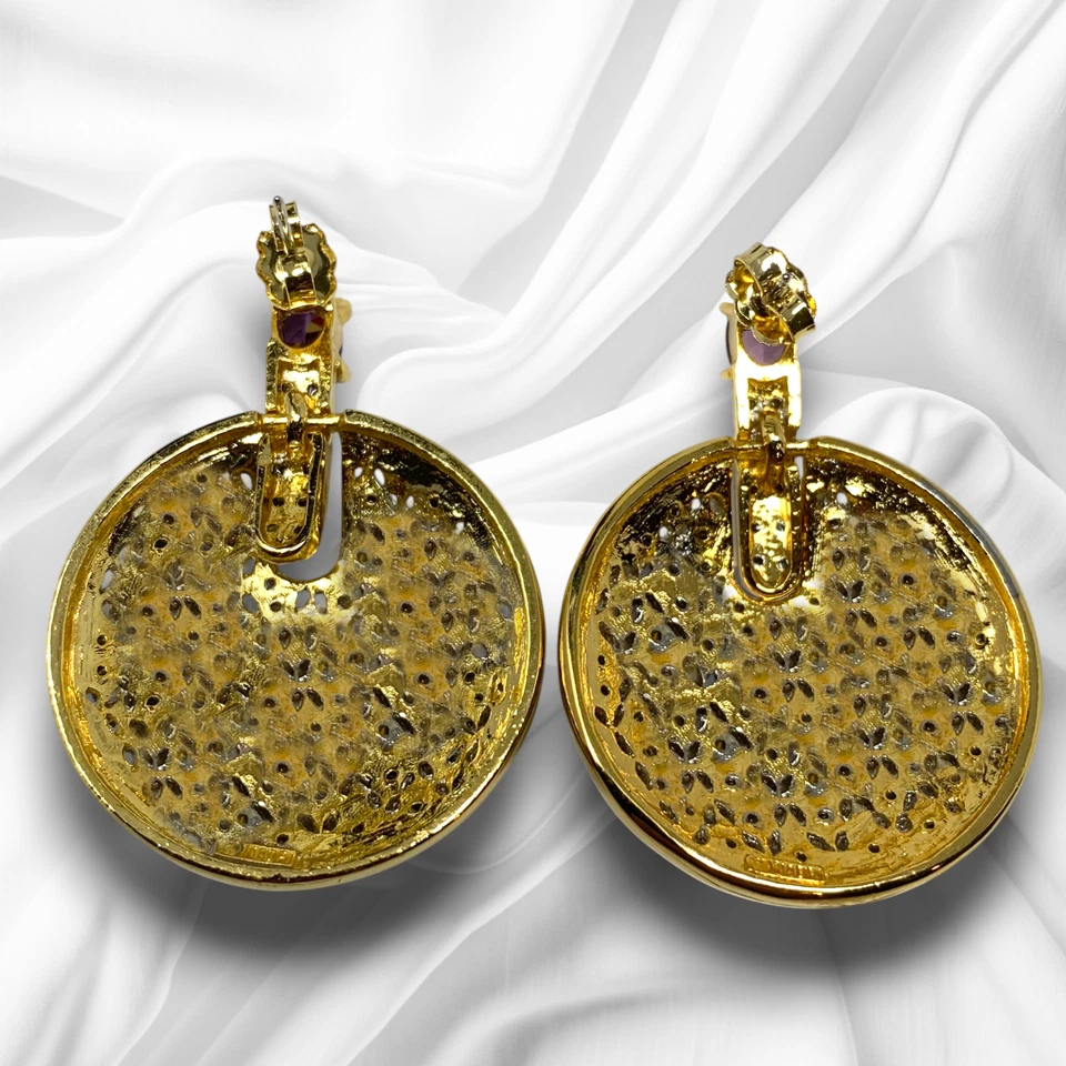 Новый Nadri золотистый CZ Pavé диск капли серьги фиолетовый заявление дверной молоток - Изображение 2 из 4