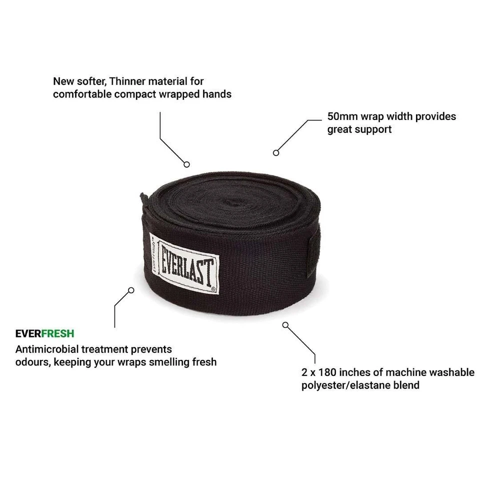 2 x Everlast 180" Pro Style Hand Wraps Training Boxing Equipment Black+White MMA - Image 2 of 4