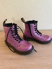 Dr. Martens Leather Pink Sparkle Combat Boots 1460 Kids / Little Girls Size 12