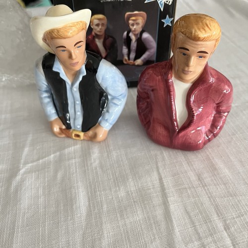 Vintage Clay Art James Dean Salt and Pepper Shaker Set Novelty Shakers Cowboy - Picture 1 of 13