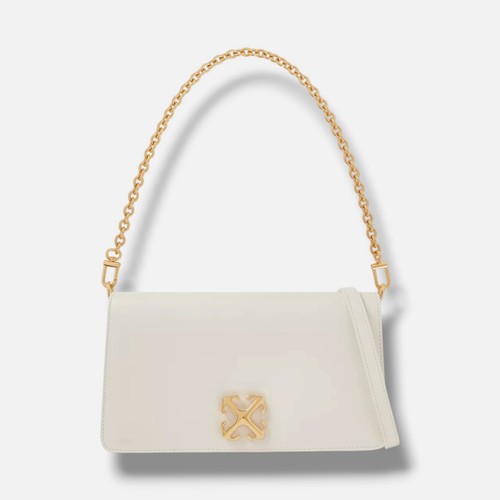 Off-White Women Ivory Jitney 1.7 Leather Chain Crossbody Shoulder Purse Hand Bag