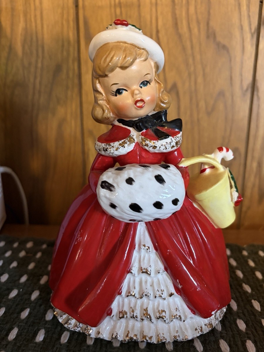 Vintage Napco Christmas Lady W/Muff Planter 1956 CX2266C Japan